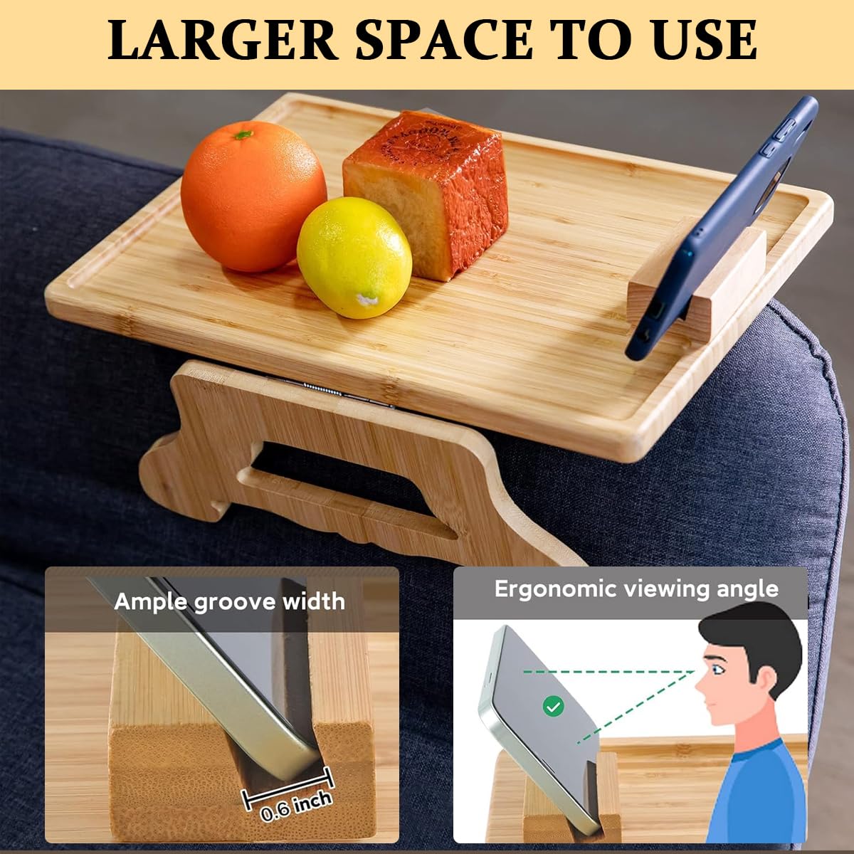 HASTHIP Sofa Armrest Wooden Tray Small Table for Sofa Armrest Folding Foot Wooden Dinning Table Laptop Stand with 360° Rotatable Phone Holder Armrest Table for Work, Relaxing, Reading HASTHIP Sofa Armrest Wooden Tray Small Table for Sofa Armrest Folding Foot Wooden Dinning Table Laptop Stand with 360° Rotatable Phone Holder Armrest Table for Work, Relaxing, Reading